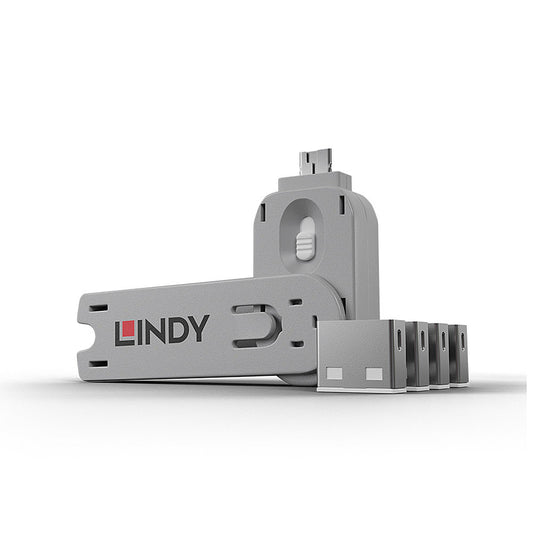 Lindy - 40454 bloqueador de puerto Bloqueador de puerto + clave USB tipo A Blanco Acrilonitrilo butadieno estireno (ABS) 5 pieza(s)