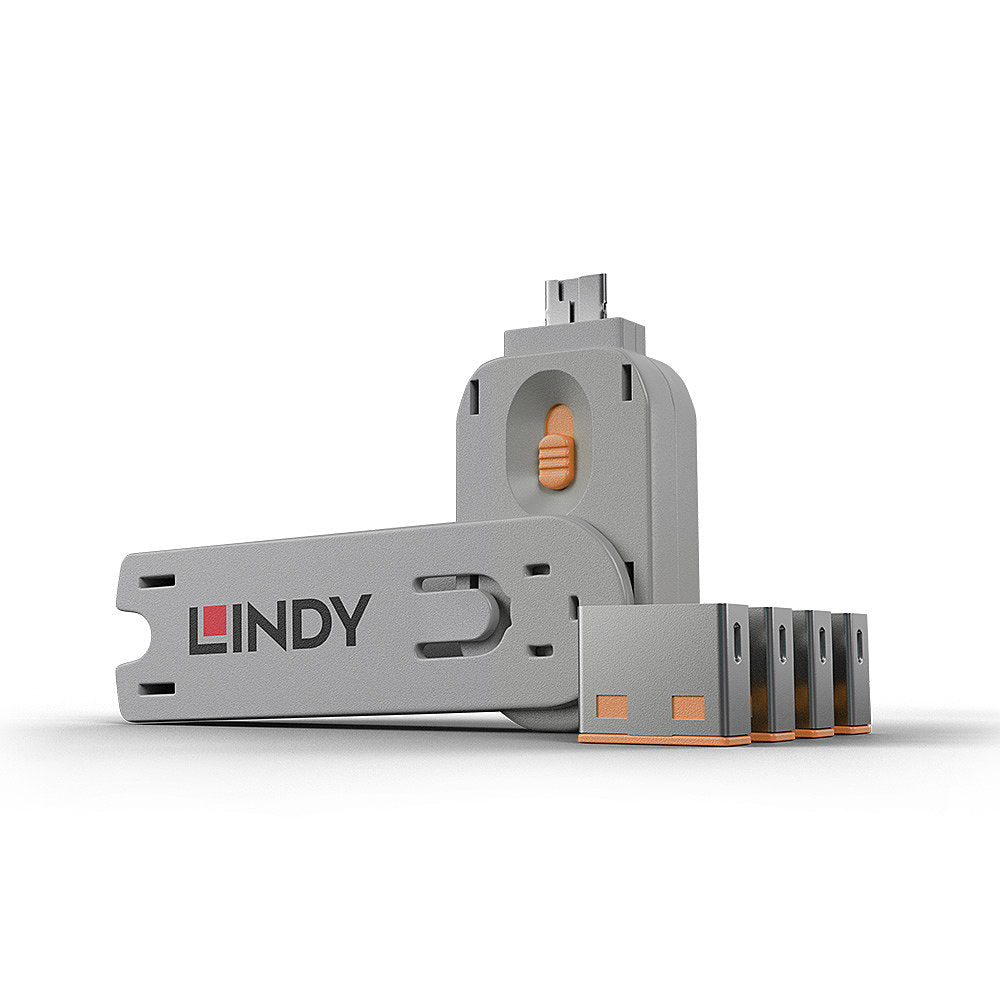 Lindy - 40453 bloqueador de puerto Bloqueador de puerto + clave USB tipo A Naranja Acrilonitrilo butadieno estireno (ABS) 5 pieza(s)