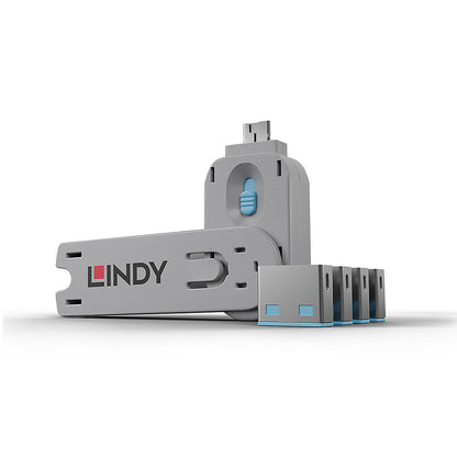 Lindy - 40452 bloqueador de puerto Bloqueador de puerto + clave USB tipo A Azul Acrilonitrilo butadieno estireno (ABS) 5 pieza(s)