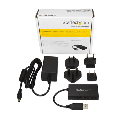 StarTech.com - Ladrón Hub USB 3.0 de 4 Puertos - 5Gbps - Concentrador de 3 Puertos USB-A y 1 Puerto USB-C - Incluye Adaptador de Alimentación