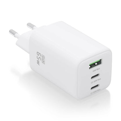 AISENS - Cargador Gan 65W  2xUSB-C PD3.0 QC4.0  1xUSB-A QC3.0  Blanco