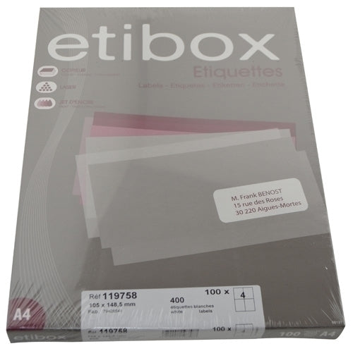 Etibox - ETIQUETAS ADH.IMPR. ETIBOX A4 BLANCA CAJ