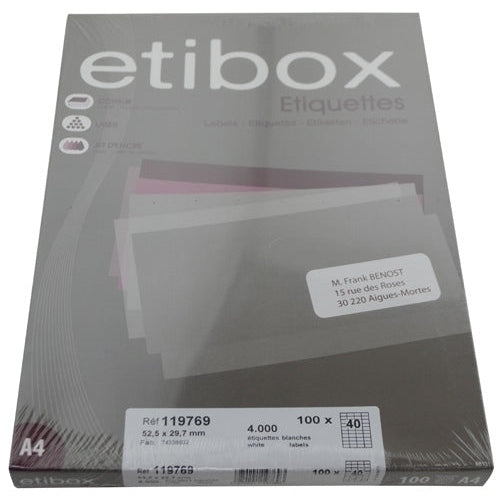 Etibox - ETIQUETAS ADH.IMPR. ETIBOX A4 BLANCA CAJ