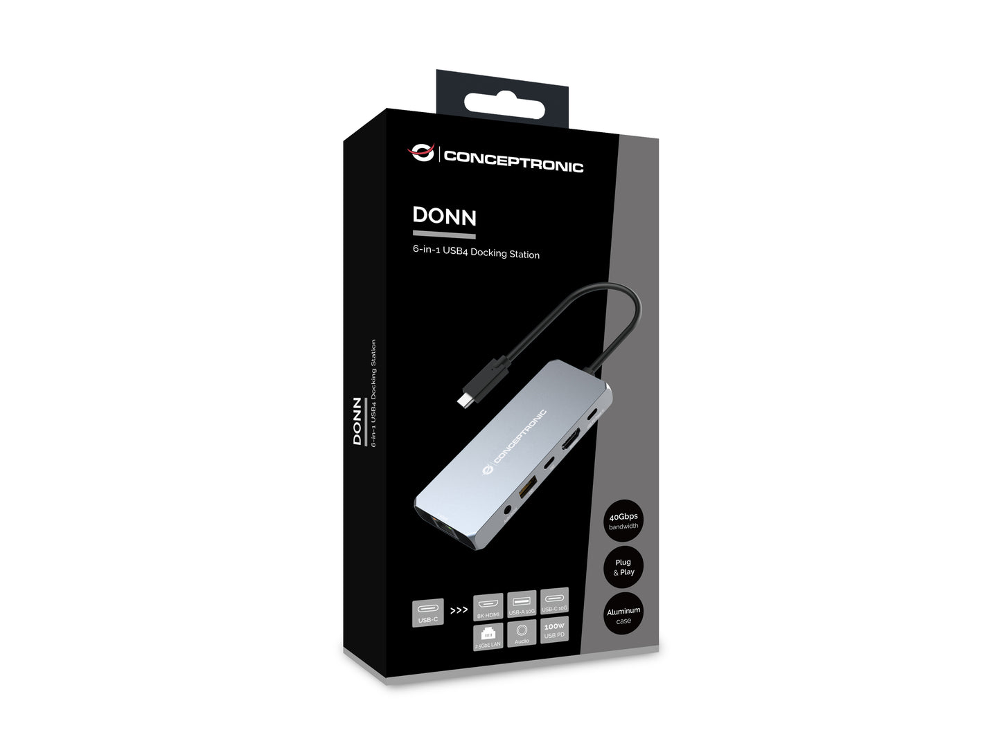 Conceptronic - DONN22G base para portátil y replicador de puertos Alámbrico USB 3.2 Gen 2 (3.1 Gen 2) Type-C Gris