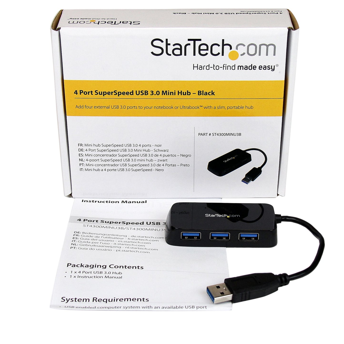 StarTech.com - Adaptador Concentrador Hub Ladrón USB 3.0 (5Gbps) Super Speed para Portátil de 4 Puertos Salidas - Negro