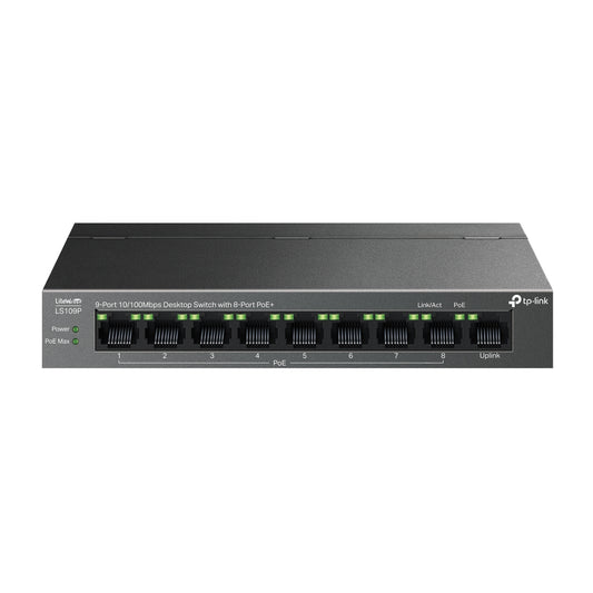 TP-Link - LiteWave LS109P switch No administrado Fast Ethernet (10/100) Energía sobre Ethernet (PoE) Negro