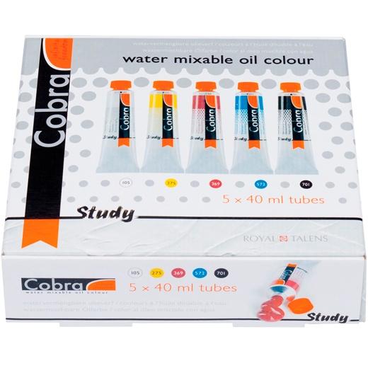 Talens - TALENS COBRA STUDY SET DE 5 TUBOS DE 40ML COLORES AL ÓLEO PRIMARIOS SURTIDOS