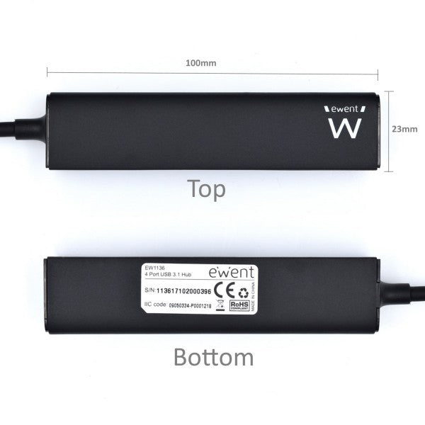 Ewent - EW1136 hub de interfaz USB 3.2 Gen 1 (3.1 Gen 1) Type-A 480 Mbit/s Negro