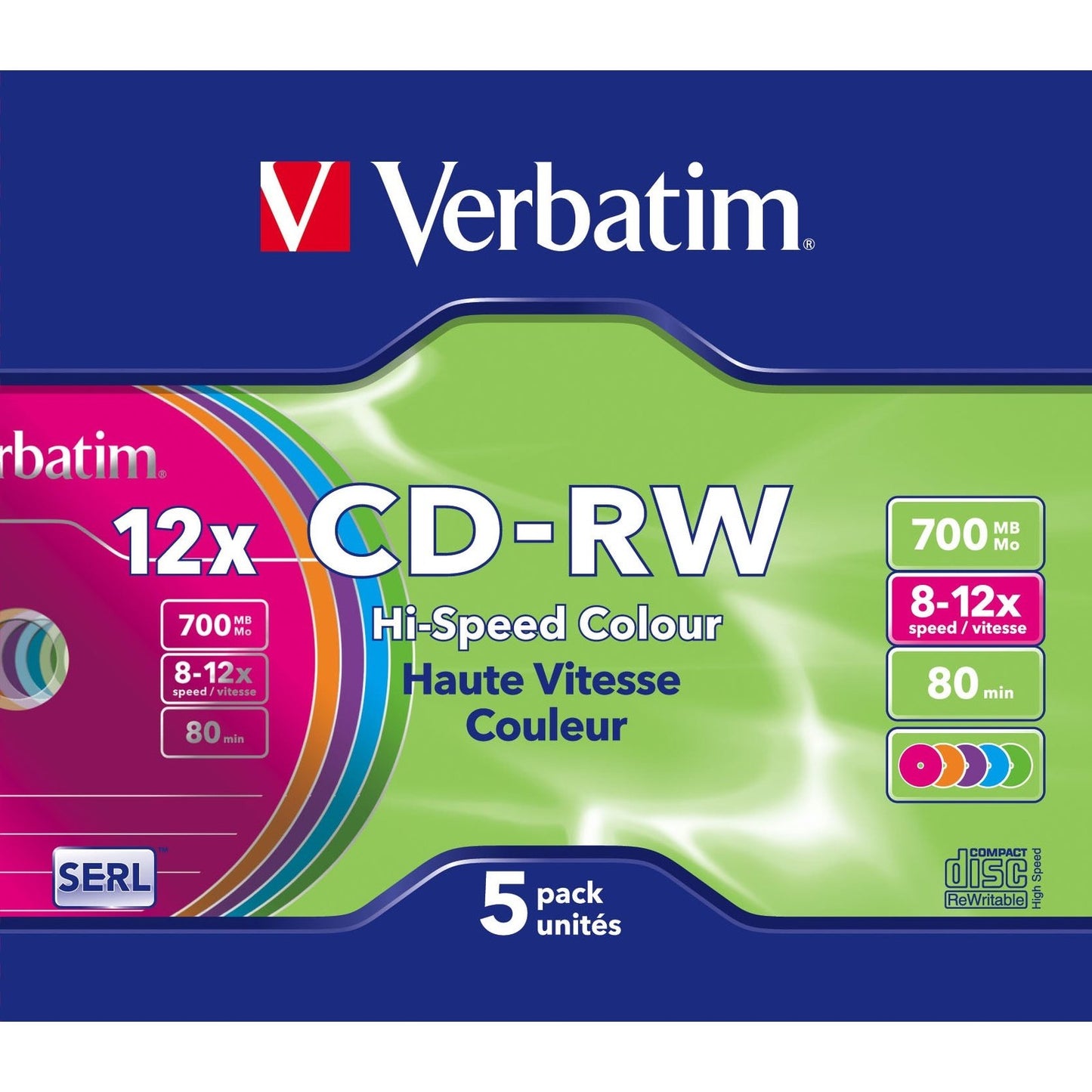 Verbatim - CD-RW Colour 12x 700 MB 5 pieza(s)