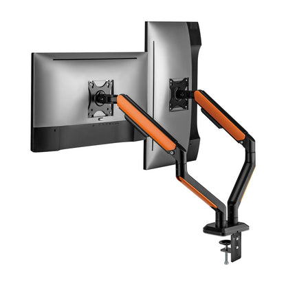 AISENS - Soporte de Mesa RGB Gaming contrapeso giratorio e inclinable para Monitor/TV 9Kg (3 Pivotes  2 Brazos) de 17-32  Negro-Naranja