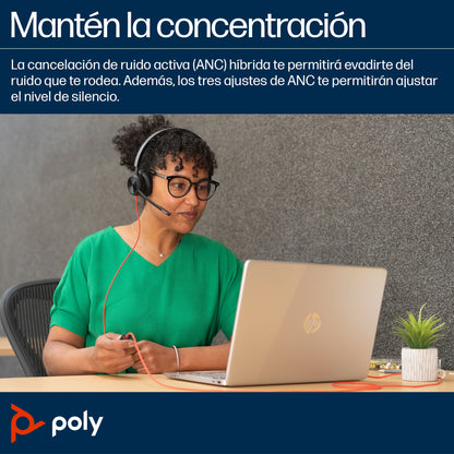 POLY - Auriculares estéreo Blackwire 8225 USB-C + Adaptador USB-C/A