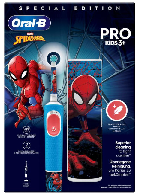 Oral-B - Vitality Pro Kids Spiderman Niño Cepillo dental oscilante Azul  Rojo