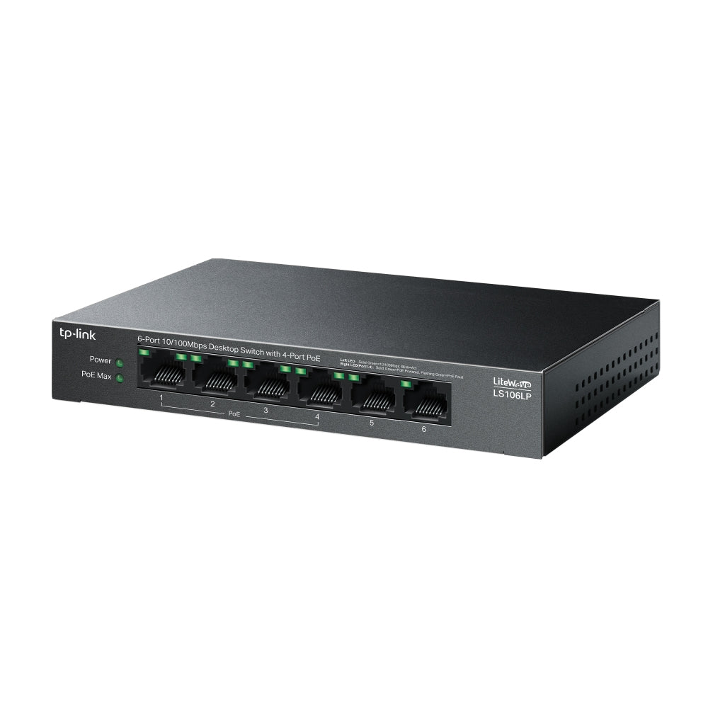 TP-Link - LiteWave LS106LP switch No administrado Fast Ethernet (10/100) Energía sobre Ethernet (PoE) Negro