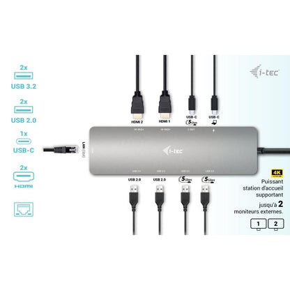 i-tec - USB-C Metal Nano 2x Display Docking Station + Power Delivery 100 W