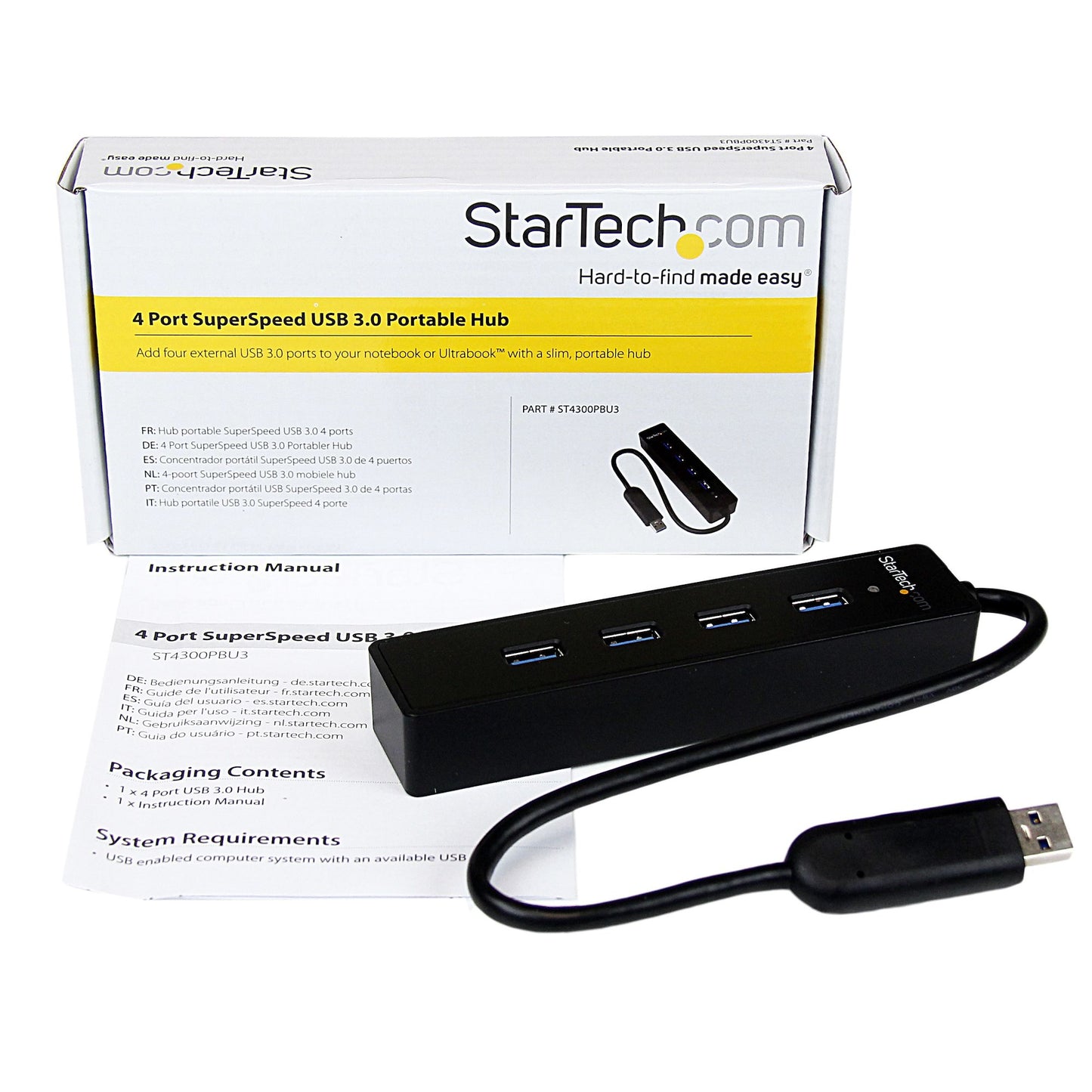 StarTech.com - Adaptador Concentrador Hub Ladrón USB 3.0 (5Gbps) Super Speed Portátil de 4 Puertos Salidas - Negro