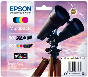 Epson 502 XL cartucho de tinta 4 pieza(s) Original Alto rendimiento (XL) Negro, Azul, Magenta, Amarillo