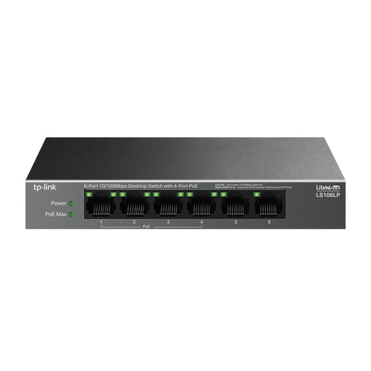 TP-Link - LiteWave LS106LP switch No administrado Fast Ethernet (10/100) Energía sobre Ethernet (PoE) Negro