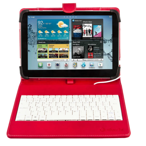 SilverHT - Funda con teclado para tablets de 9 a 10'1 pulgadas Rojo y Blanco