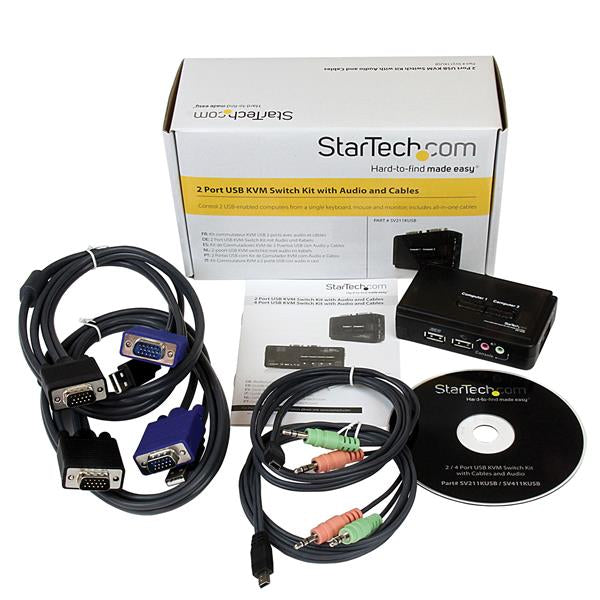 StarTech.com - Juego de Conmutador KVM de 2 puertos con todo incluido - USB - Audio y Vídeo VGA