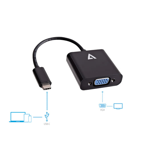 V7 - USB-C(m) a VGA(h) adaptator negro