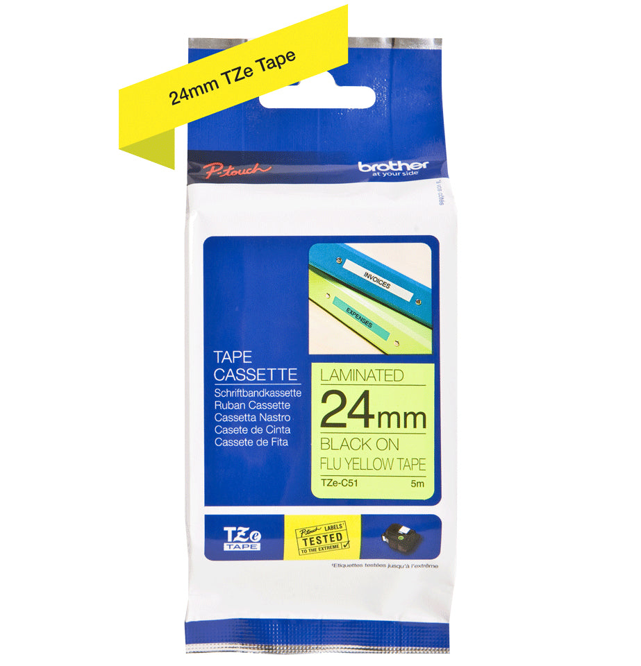 Brother - TZE-C51 cinta para impresora de etiquetas Negro sobre amarillo fluorescente