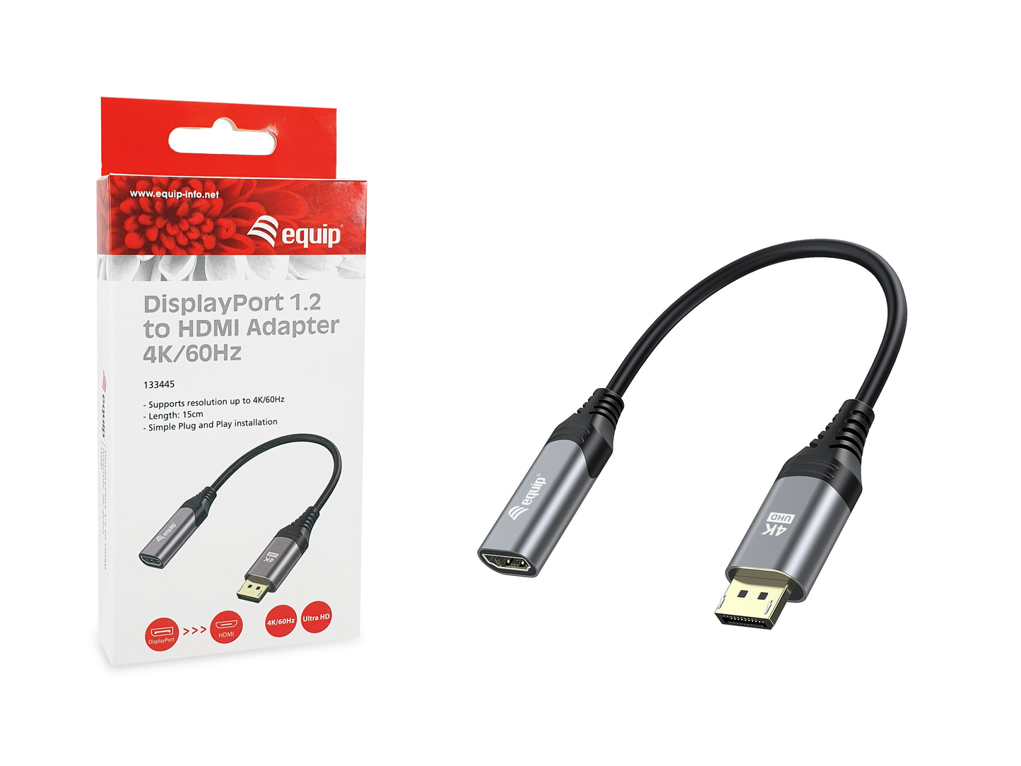 Equip - 133445 adaptador de cable de vídeo 0 15 m DisplayPort HDMI Negro  Gris