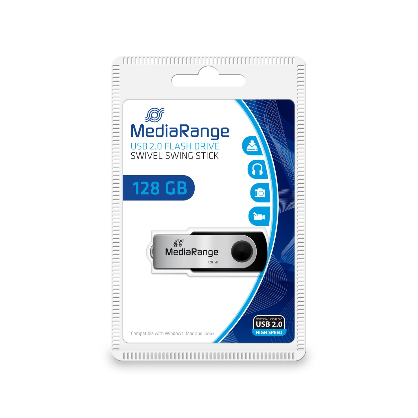 MediaRange - MR913 unidad flash USB 128 GB USB tipo A 2.0 Negro  Plata