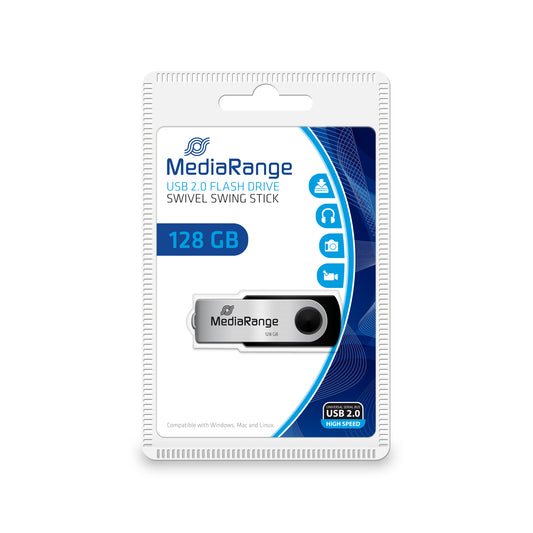 MediaRange - MR913 unidad flash USB 128 GB USB tipo A 2.0 Negro  Plata