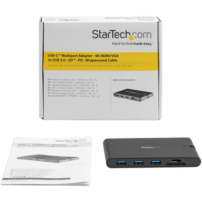 StarTech.com - Docking Station USB-C con HDMI y VGA - para Mac y Windows -3x USB 3.0 - SD / micro SD - PD 3.0 - Adaptador USB C a USB 3.0