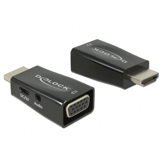 DeLOCK - 65901 cambiador de género para cable HDMI A VGA & 3.5 mm Audio Negro