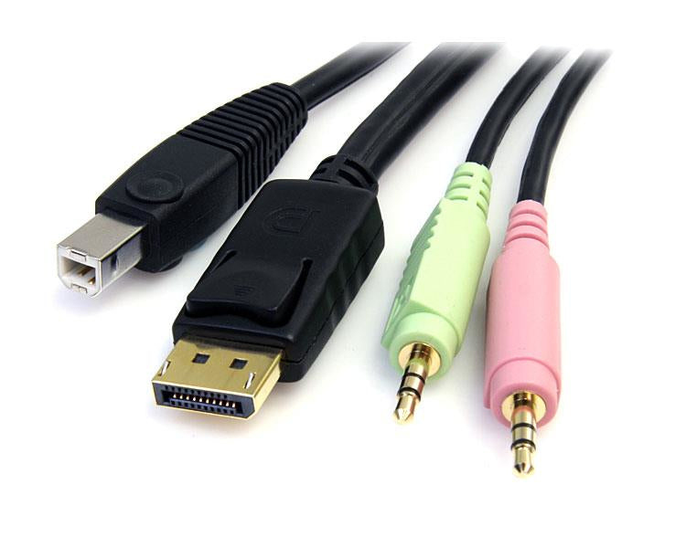 StarTech.com - Cable Conmutador KVM USB DisplayPort 4 en 1 c/ Audio y Micrófono - 6 pies