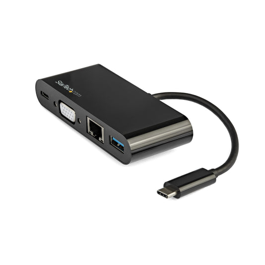 StarTech.com - Docking Station USB-C para Portátiles - Mini Replicador de Puertos para Monitor VGA 1080p - Entrega de Alimentación de 60W Passthrough - USB 3.1 Gen 1 Tipo-A 5Gbps  Gigabit Ethernet - Adaptador Multipuertos USB Tipo C