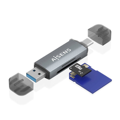 AISENS - Lector de Tarjetas SD  Micro SD  MMC  RS-MMC  MMC Micro  USB-A y USB-C  Gris