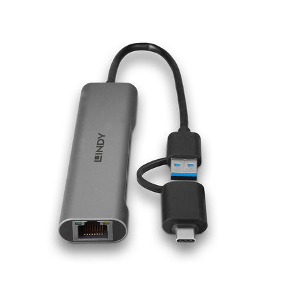 Lindy - 43379 hub de interfaz USB 3.2 Gen 1 (3.1 Gen 1) Type-A + Type-C 5000 Mbit/s Gris