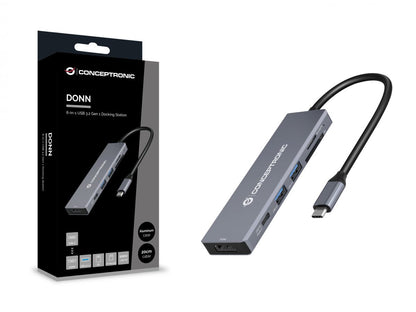 Conceptronic - DONN23G base para portátil y replicador de puertos Alámbrico USB 3.2 Gen 1 (3.1 Gen 1) Type-C Gris