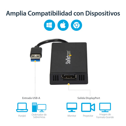 StarTech.com - Adaptador USB 3.0 a DisplayPort 4K Ultra HD - Certificado por DisplayLink - Convertidor de Vídeo con Tarjeta Gráfica Externa - Mac y Windows