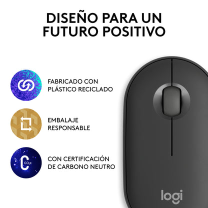 Logitech - Pebble 2 M350s ratón Viajes Ambidextro RF Wireless + Bluetooth Óptico 4000 DPI