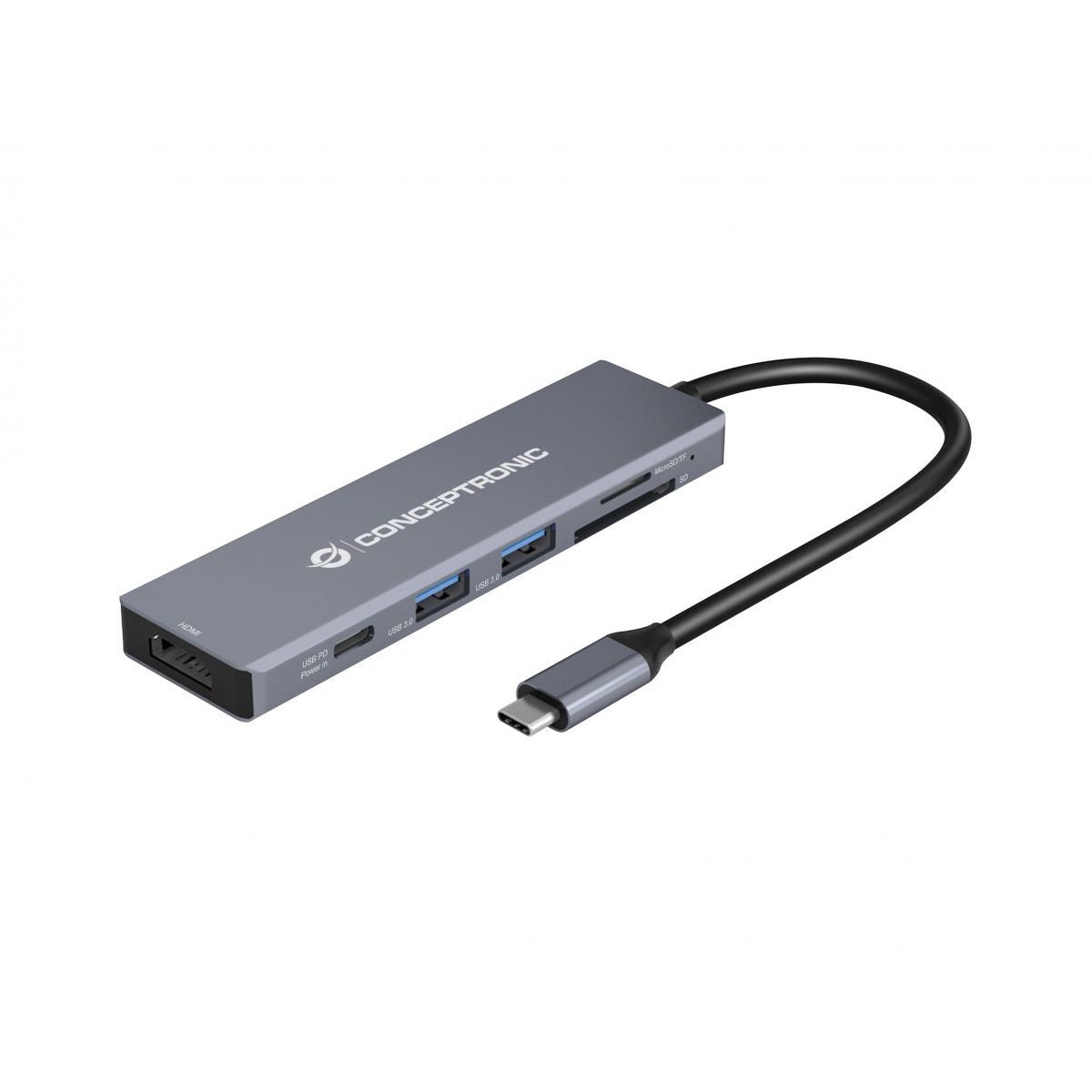 Conceptronic - DONN23G base para portátil y replicador de puertos Alámbrico USB 3.2 Gen 1 (3.1 Gen 1) Type-C Gris