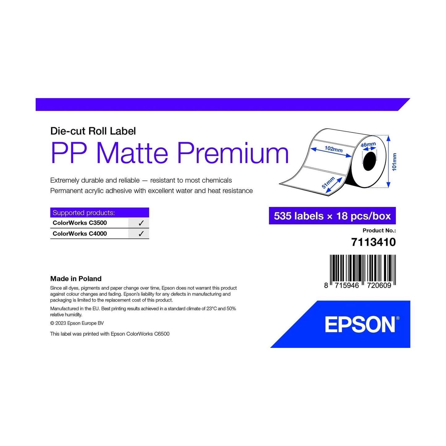 Epson - 7113410 etiqueta de impresora Blanco Etiqueta para impresora autoadhesiva