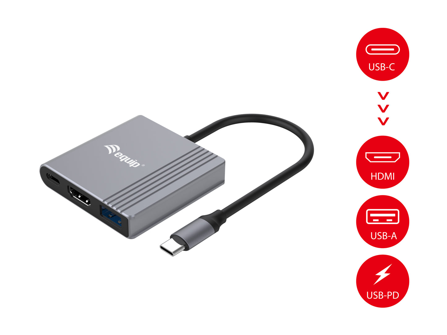 Equip - 133488 Adaptador gráfico USB 3840 x 2160 Pixeles Negro  Gris