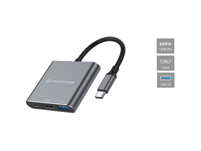 Conceptronic - DONN18G base para portátil y replicador de puertos Alámbrico USB 3.2 Gen 1 (3.1 Gen 1) Type-C Gris