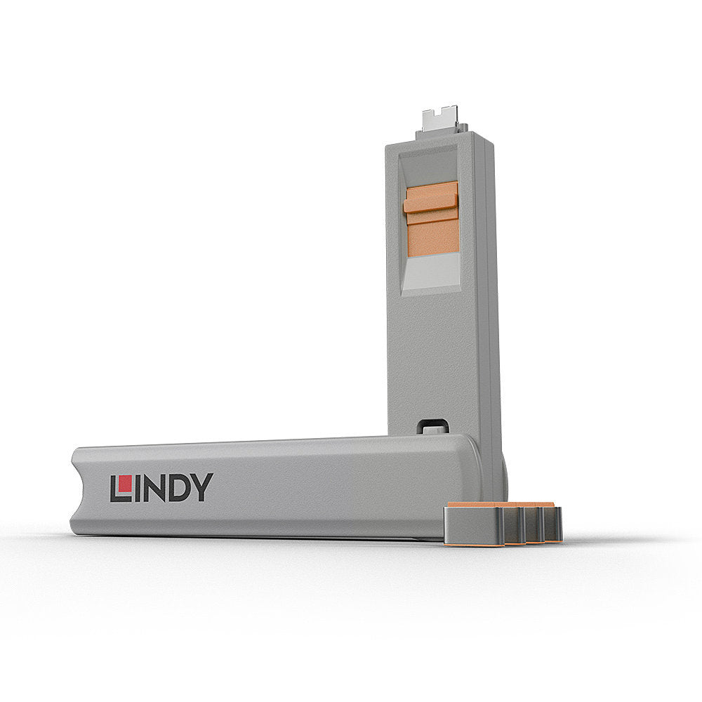 Lindy - 40428 bloqueador de puerto Llave de bloqueador de puerto USB Tipo C Gris  Naranja 4 pieza(s)