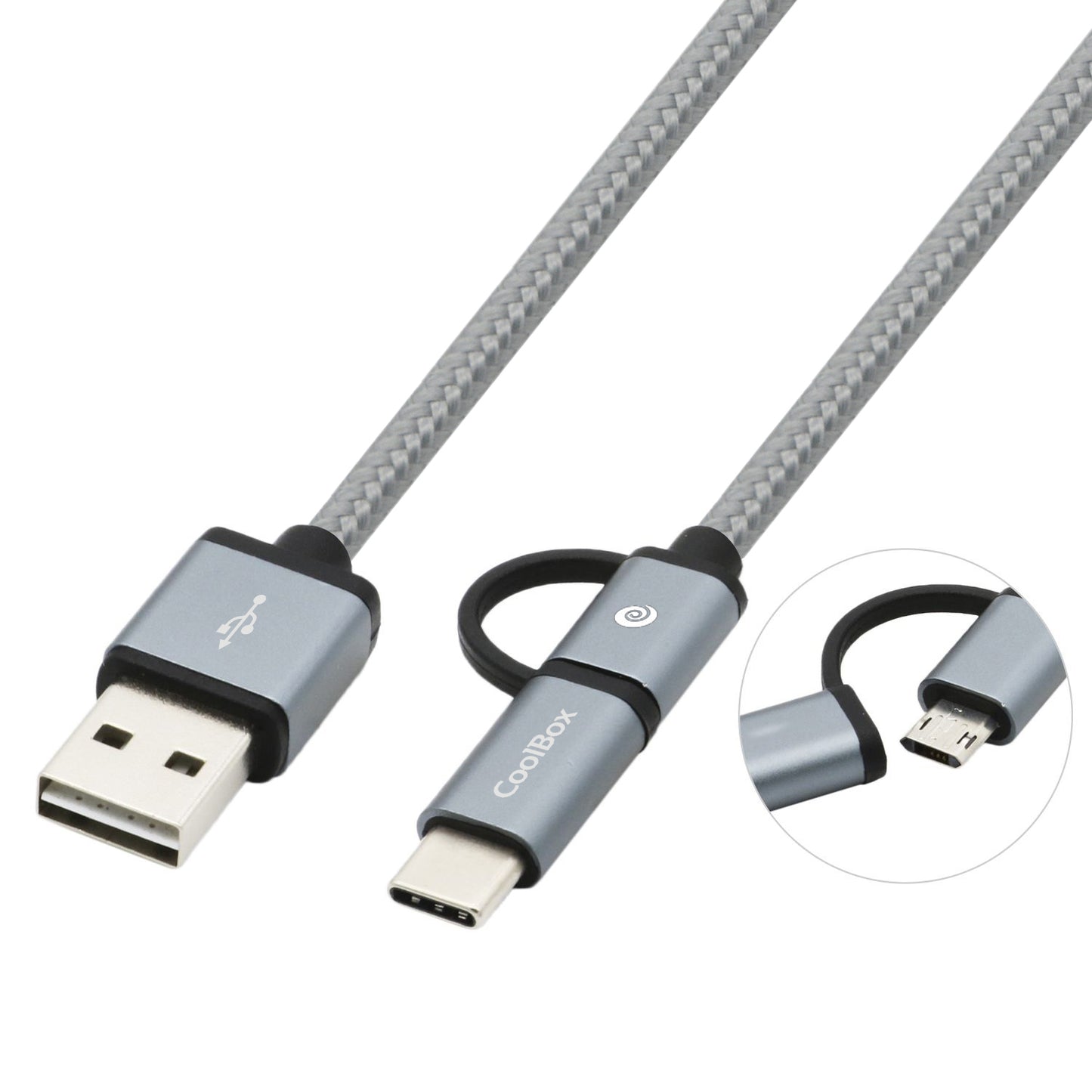 CoolBox - COO-CAB-U2MC-GR cable USB USB 2.0 1 m USB A USB C/Micro-USB B Gris