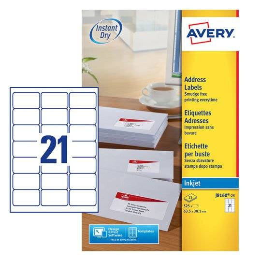 Avery - J8160-25 etiqueta de impresora Blanco