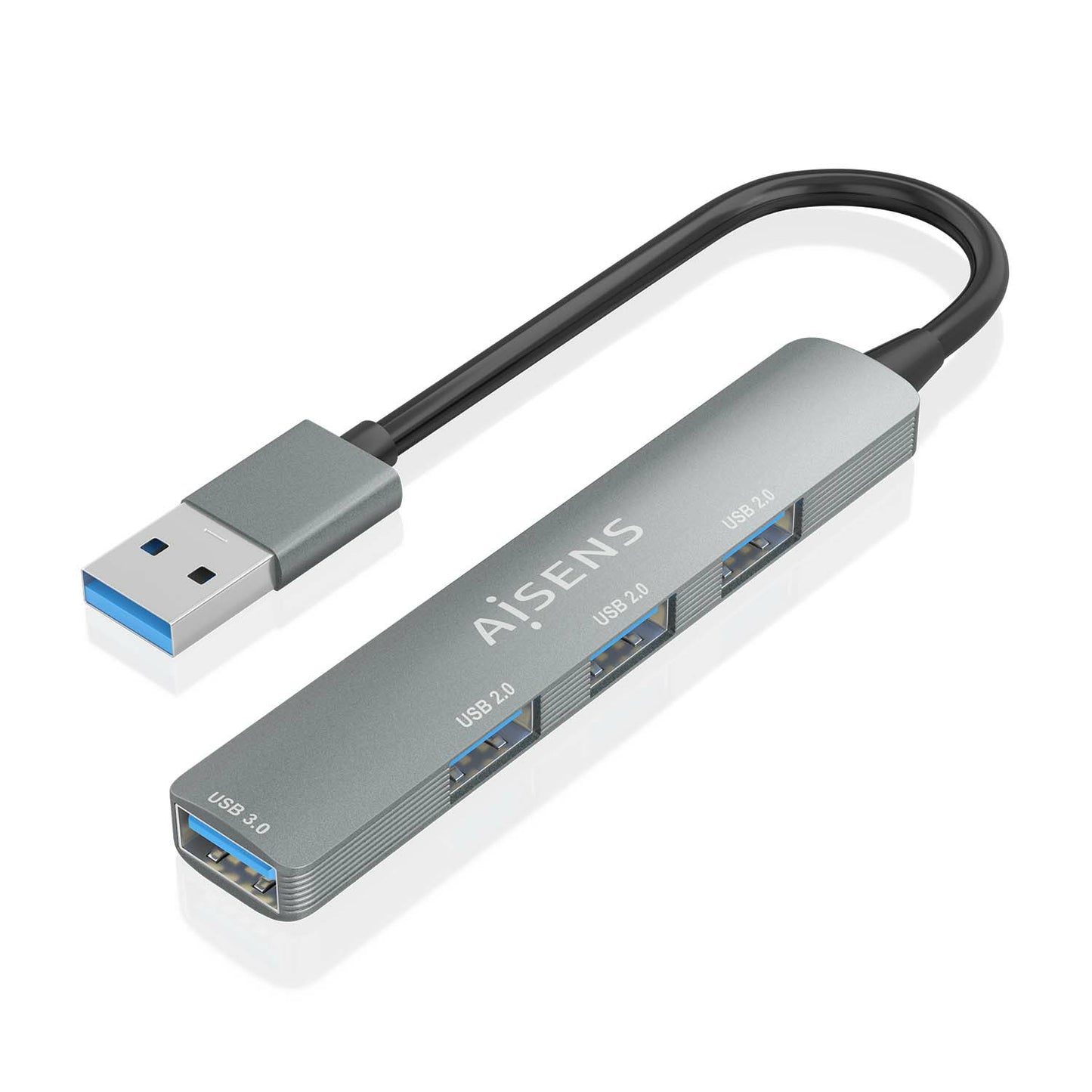 AISENS - HUB USB 3.0 Aluminio  1xUSB3.0 A/H+3xUSB2.0 A/H  Gris  10cm