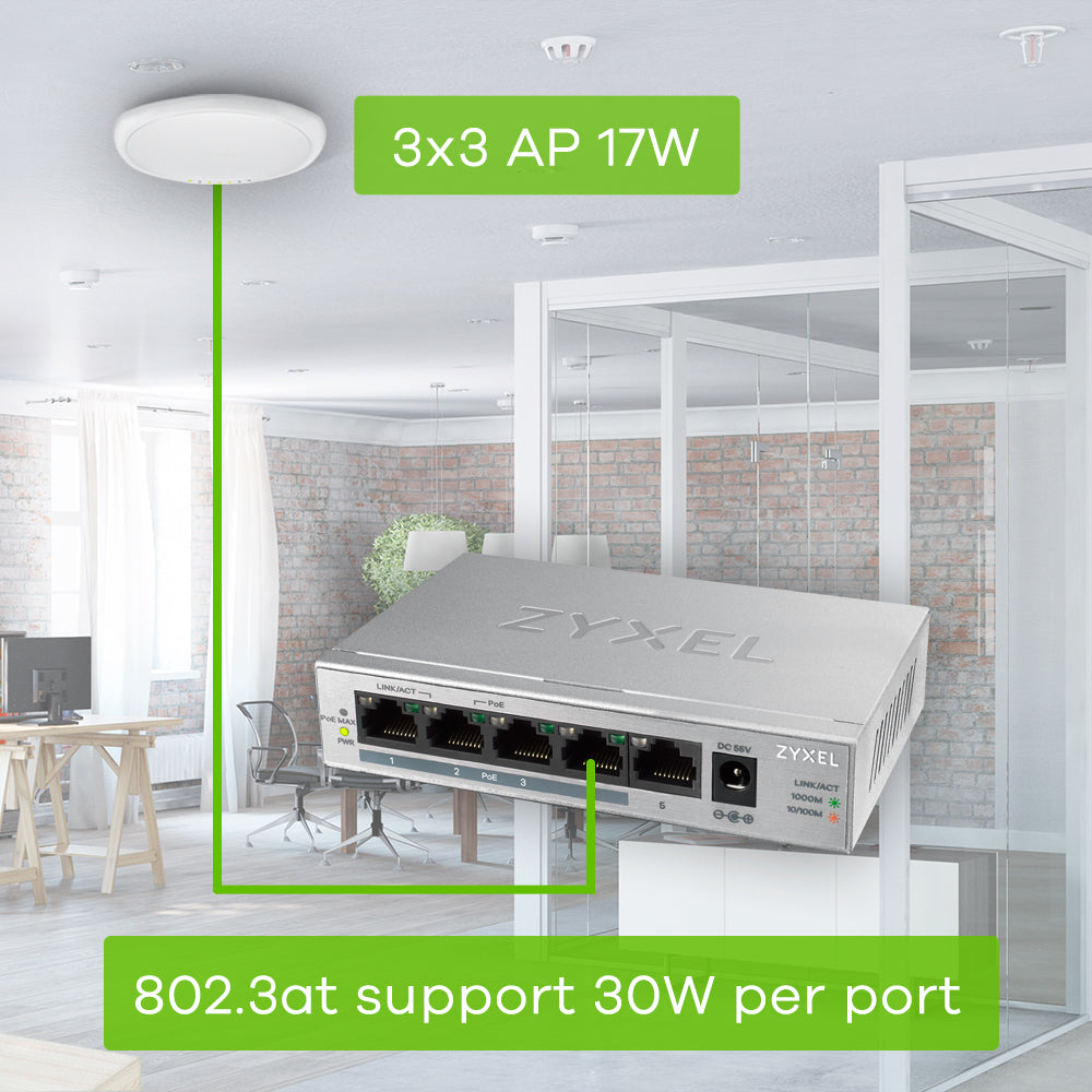 Zyxel - GS1005HP No administrado Gigabit Ethernet (10/100/1000) Energía sobre Ethernet (PoE) Plata