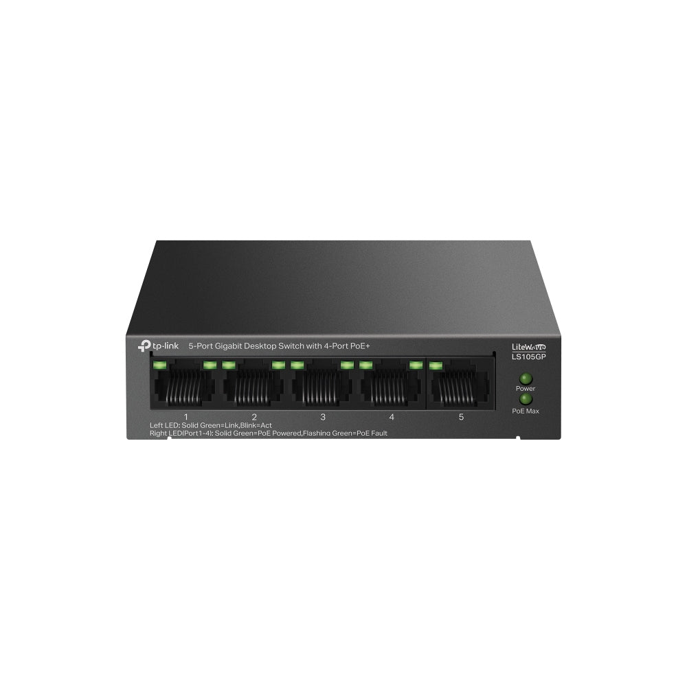 TP-Link - LiteWave LS105GP switch No administrado Gigabit Ethernet (10/100/1000) Energía sobre Ethernet (PoE) Negro