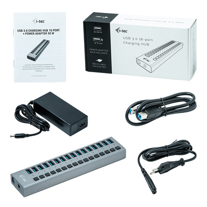 i-tec - USB 3.0 Charging HUB 16port + Power Adapter 90 W