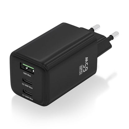 AISENS - Cargador Gan 65W  2xUSB-C PD3.0 QC4.0  1xUSB-A QC3.0  Negro