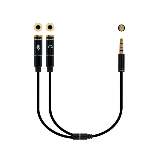 Nanocable - Cable adaptador Audio Jack 3.5/M 4pines - 2xJack 3.5/H 3pines  negro  30 cm